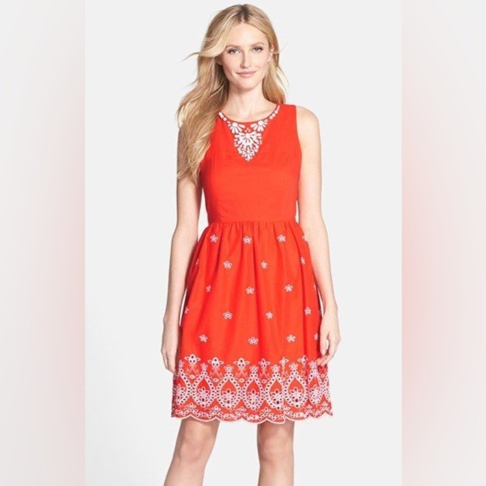 NYDJ 'Colette' Embellished Cotton Fit & Flare Dress. Size 0.